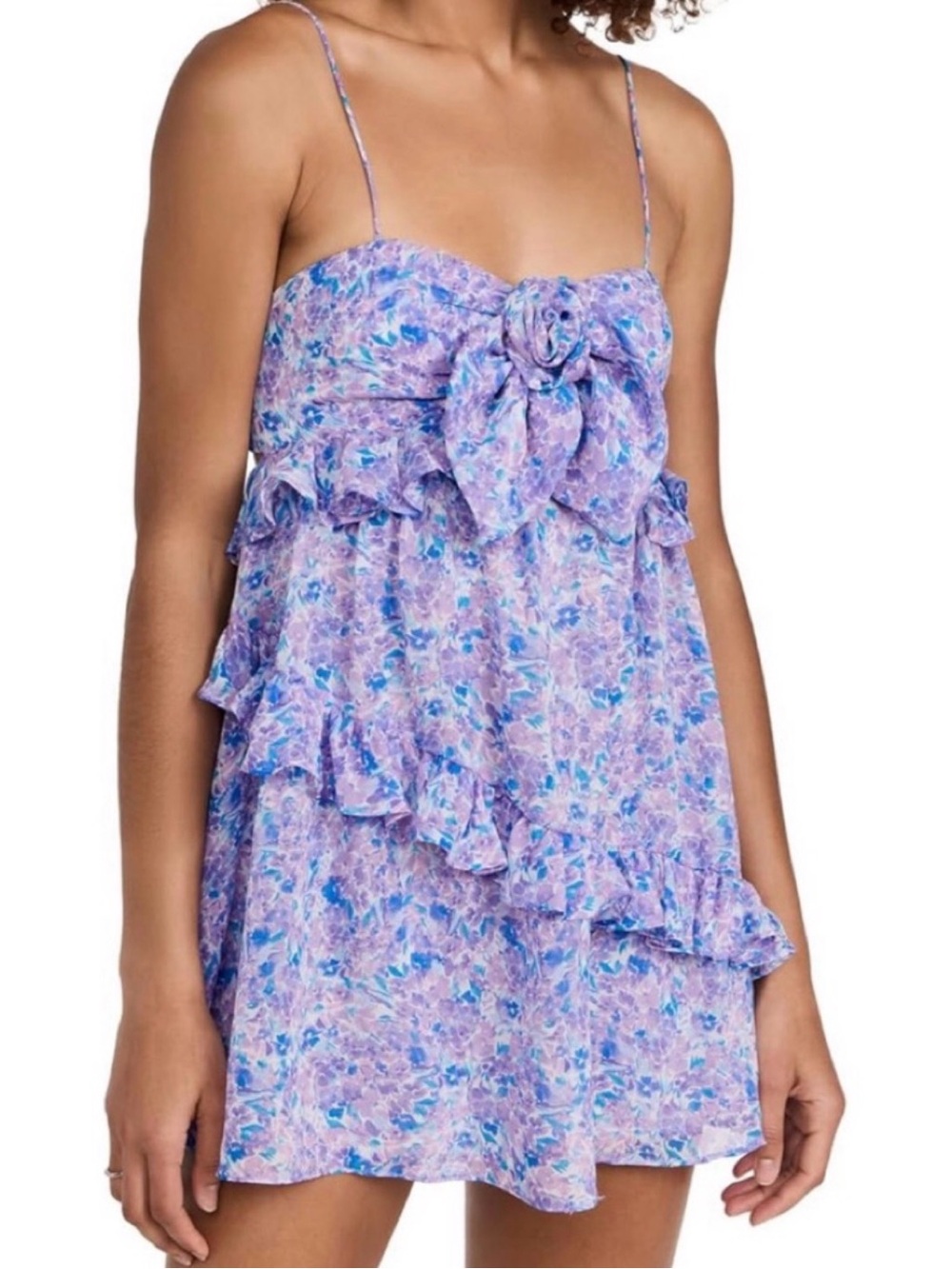 For Love And Lemons Lavender Floral Ruffle Mini Dress